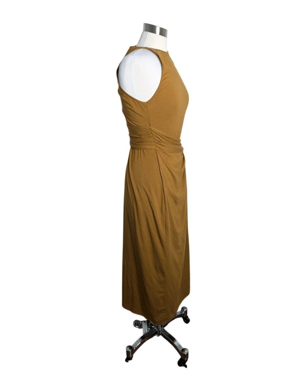 NEW Another Tomorrow Sarong Tie Dress Sz S Midi-Length Gold Tapenade Wrap Cotton - Picture 8 of 13